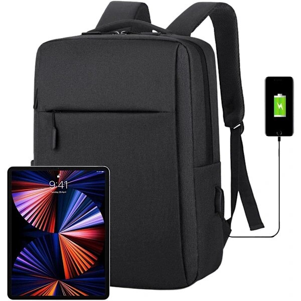 Rucsac laptop/Geanta laptop din material Oxford, cu port USB pentru incarcare, anti-furt, rezistent la apa, Negru, 15.6 inch