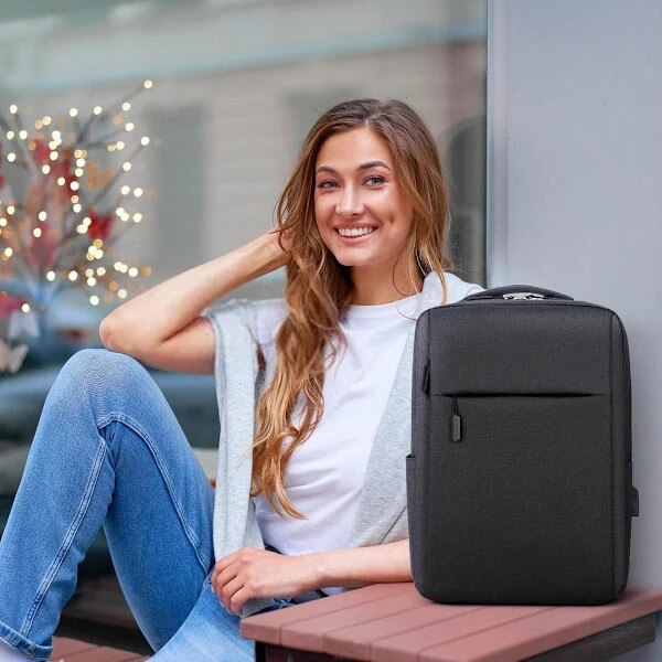 Rucsac laptop/Geanta laptop din material Oxford, cu port USB pentru incarcare, anti-furt, rezistent la apa, Negru, 15.6 inch