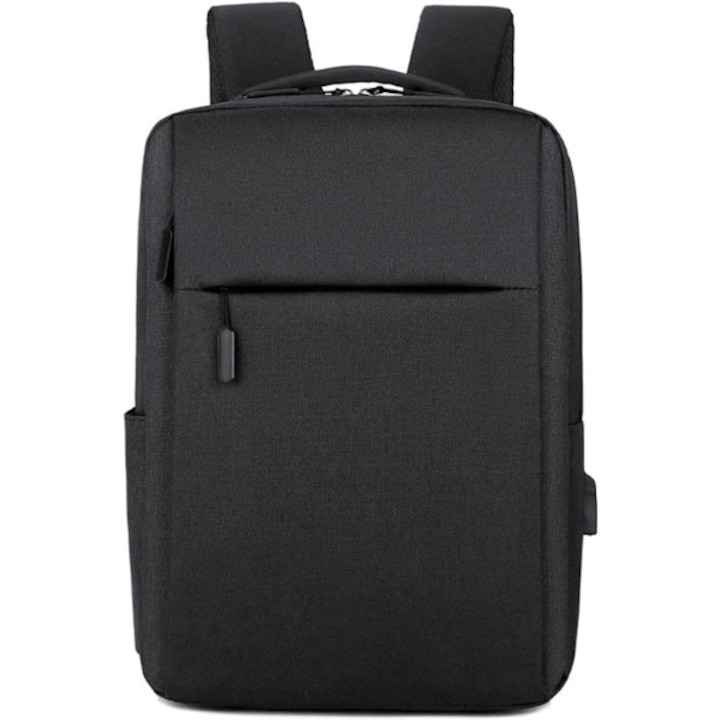 Rucsac laptop/Geanta laptop din material Oxford, cu port USB pentru incarcare, anti-furt, rezistent la apa, Negru, 15.6 inch