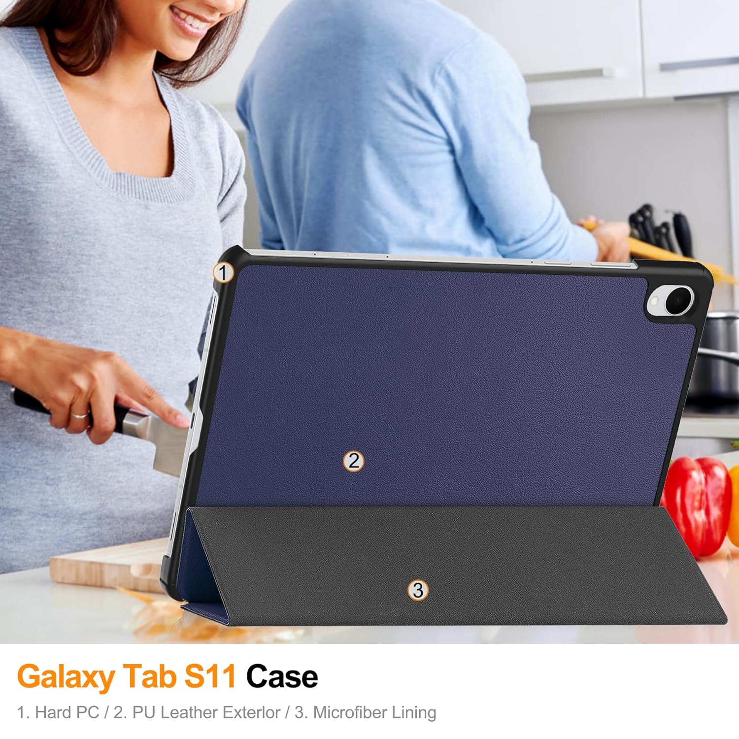 Husa pentru Samsung Galaxy Tab S11, 11 inch, tip stand functie sleep/wake-up si inchidere magnetica, protectie 360 - albastru