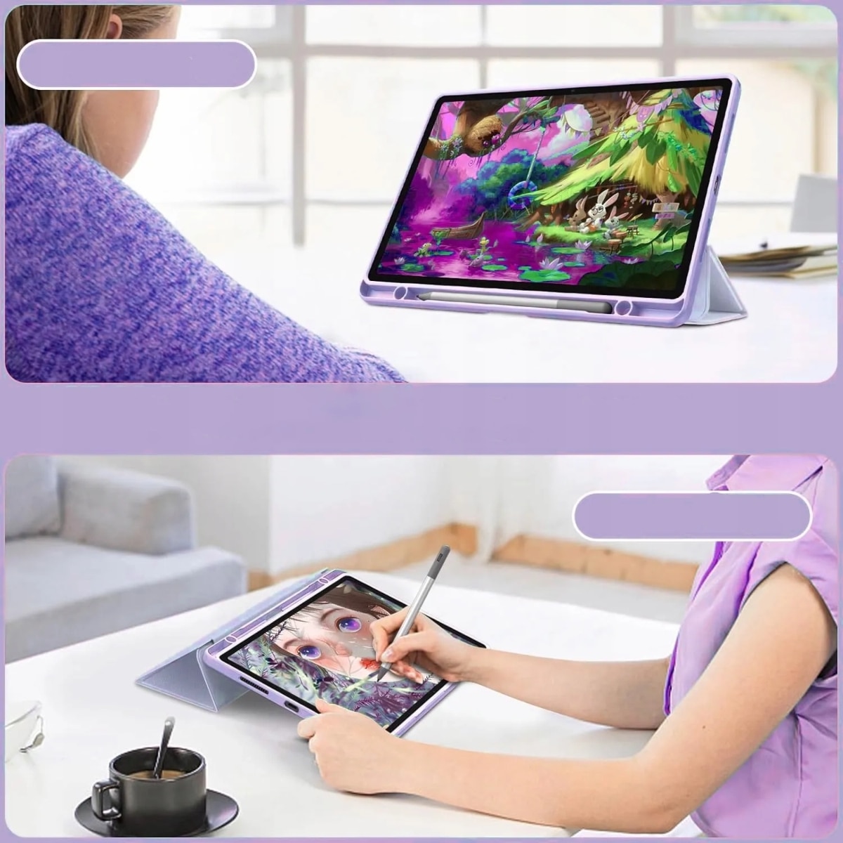 Husa pentru tableta, Supero, Lenovo, compatibila cu Tab M11/K11E TB-330FU/TB-330XU/TB-331FC, design Purple Marble cu spate transparent, protectie impotriva zgarieturilor si socurilor, usor de montat, material de inalta calitate, violet
