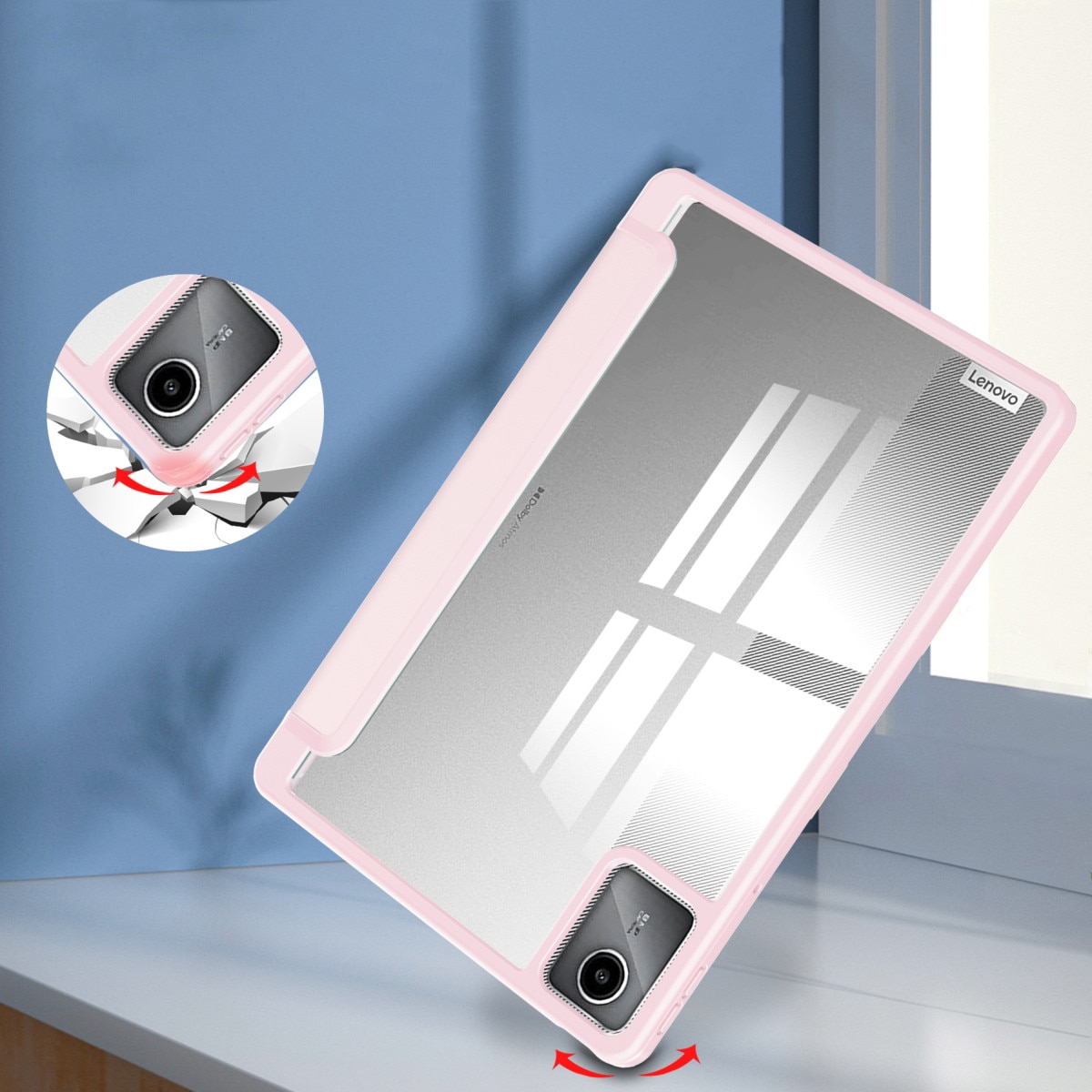 Husa cu clapeta pentru tableta, Supero, Lenovo, compatibila cu Tab M11 TB-330FU/TB-330XU/TB-330FC/K11E (11" 2024), rama TPU rezistenta la socuri, spate rigid transparent, interior microfibra, suport pentru stylus, functie sleep/wake magnetica, stand