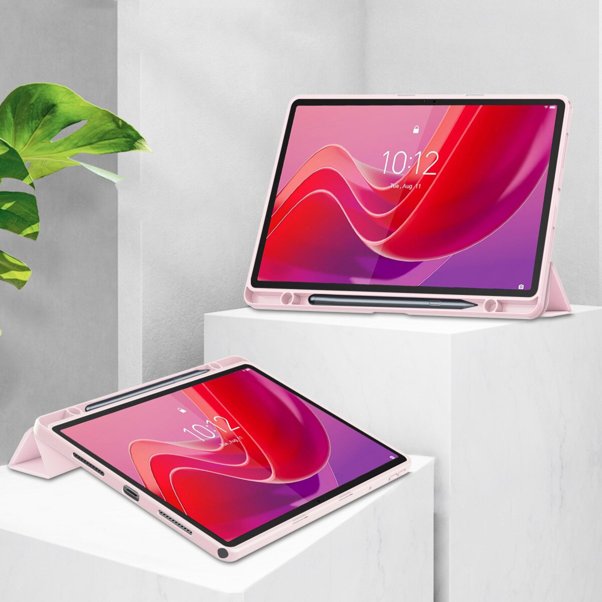 Husa cu clapeta pentru tableta, Supero, Lenovo, compatibila cu Tab M11 TB-330FU/TB-330XU/TB-330FC/K11E (11" 2024), rama TPU rezistenta la socuri, spate rigid transparent, interior microfibra, suport pentru stylus, functie sleep/wake magnetica, stand
