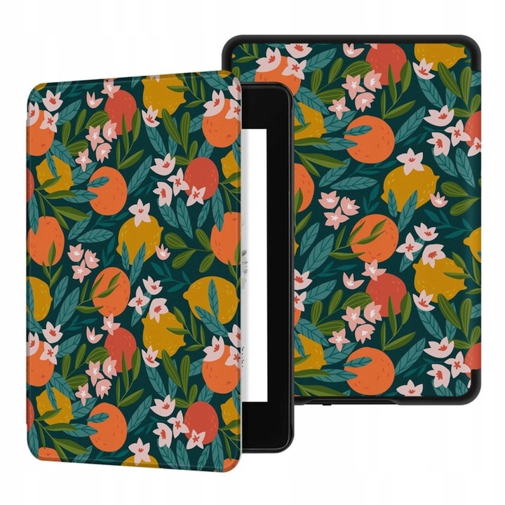 Husa tip coperta, SUPERO, slim, dedicata pentru Kindle Paperwhite 4, microfibra captusita, cu magnet si functie suport, rezistenta din material plastic, 1 bucata, multicolor (oranges)
