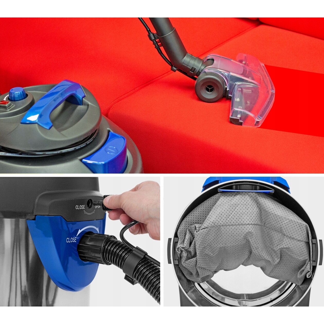 Aspirator Kanwod Super Wash, 2000W, 20L, cu accesorii pentru curatare, filtrare HEPA, 330x370x500mm