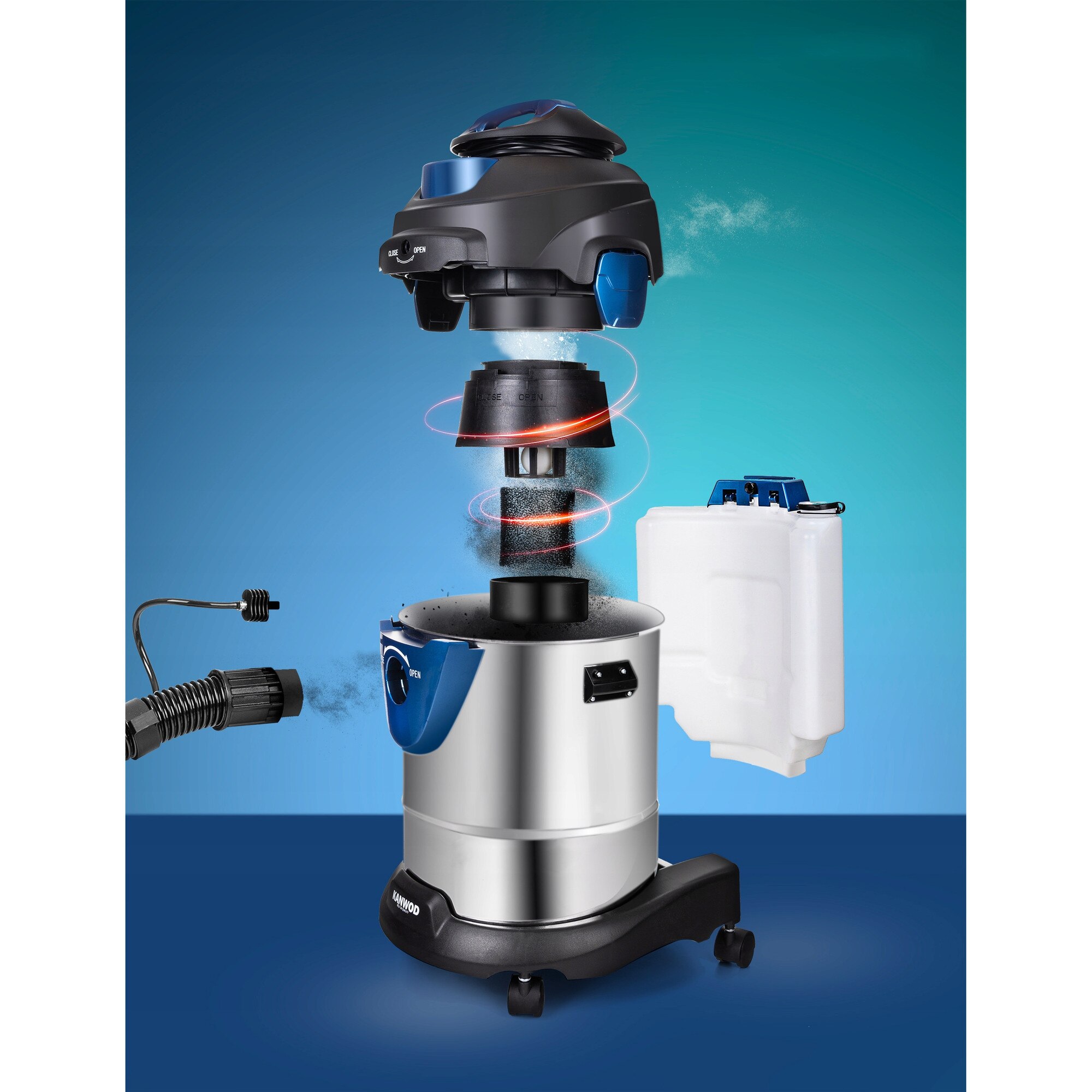 Aspirator Kanwod Super Wash, 2000W, 20L, cu accesorii pentru curatare, filtrare HEPA, 330x370x500mm