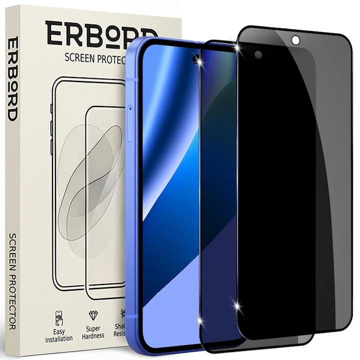 Set 2 folii sticla ERBORD Anti-Spy, protectie, negru, Google Pixel 10a