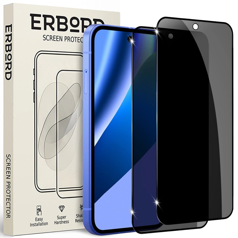 Set 2 folii sticla ERBORD Anti-Spy, protectie, negru, Google Pixel 10a