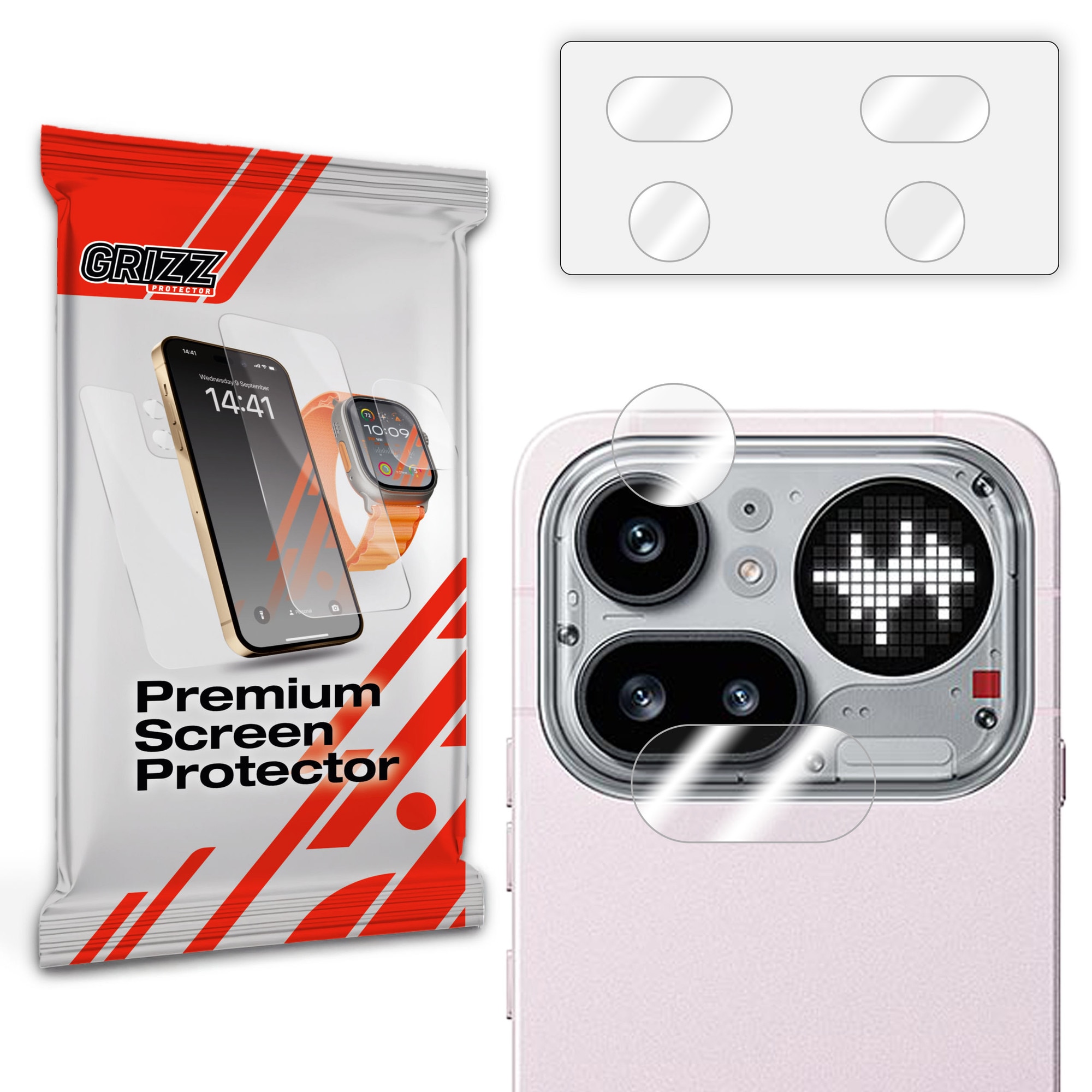 Set de 2 protectii camera foto GrizzGlass HybridGlass compatibile cu Nothing Phone (4a) Pro, Transparent