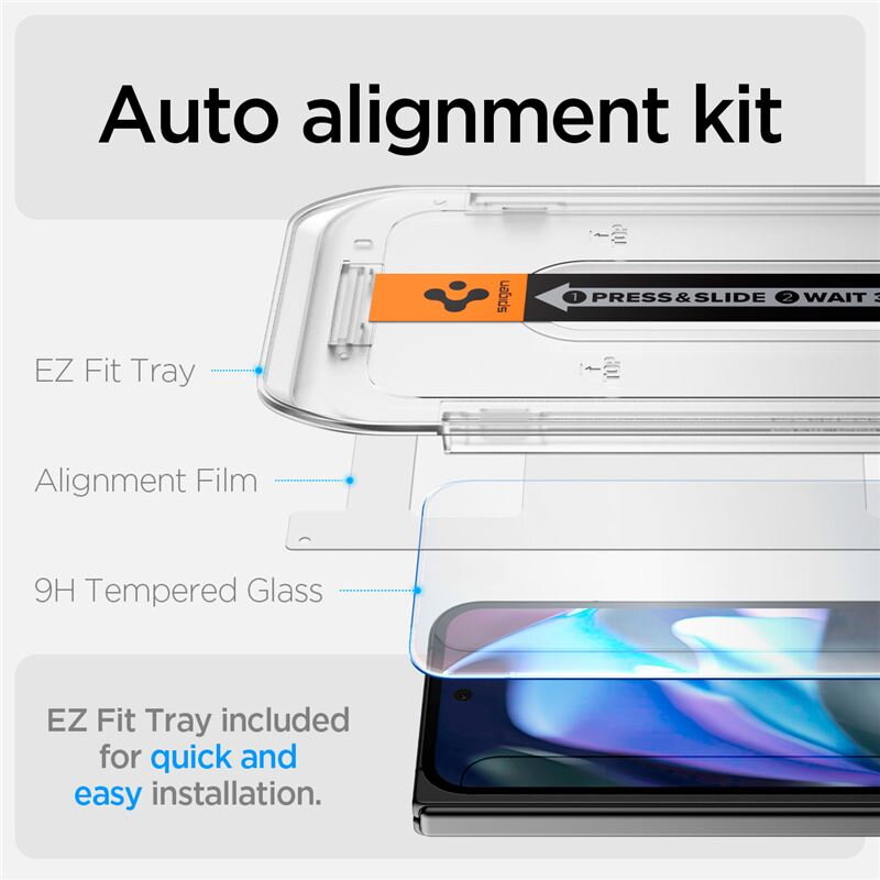 Set 2 folii sticla cu sistem de montare Case friendly Spigen GLAStR EZ FIT compatibil cu Google Pixel 9 Pro Fold, Transparent