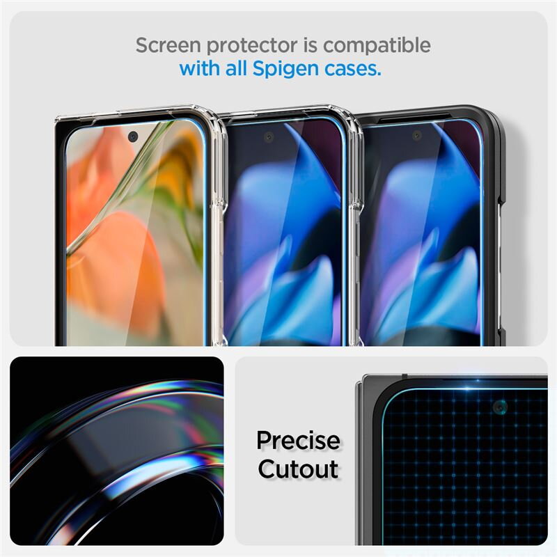 Set 2 folii sticla cu sistem de montare Case friendly Spigen GLAStR EZ FIT compatibil cu Google Pixel 9 Pro Fold, Transparent