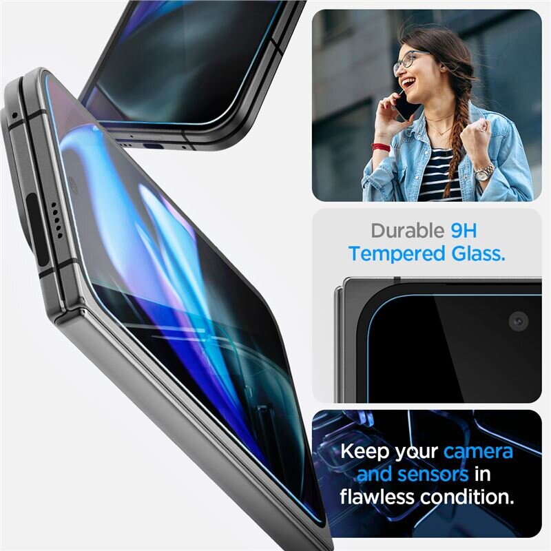 Set 2 folii sticla cu sistem de montare Case friendly Spigen GLAStR EZ FIT compatibil cu Google Pixel 9 Pro Fold, Transparent