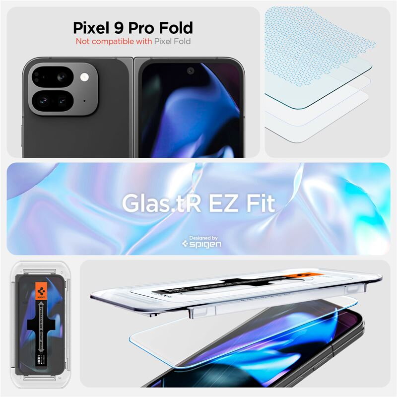 Set 2 folii sticla cu sistem de montare Case friendly Spigen GLAStR EZ FIT compatibil cu Google Pixel 9 Pro Fold, Transparent