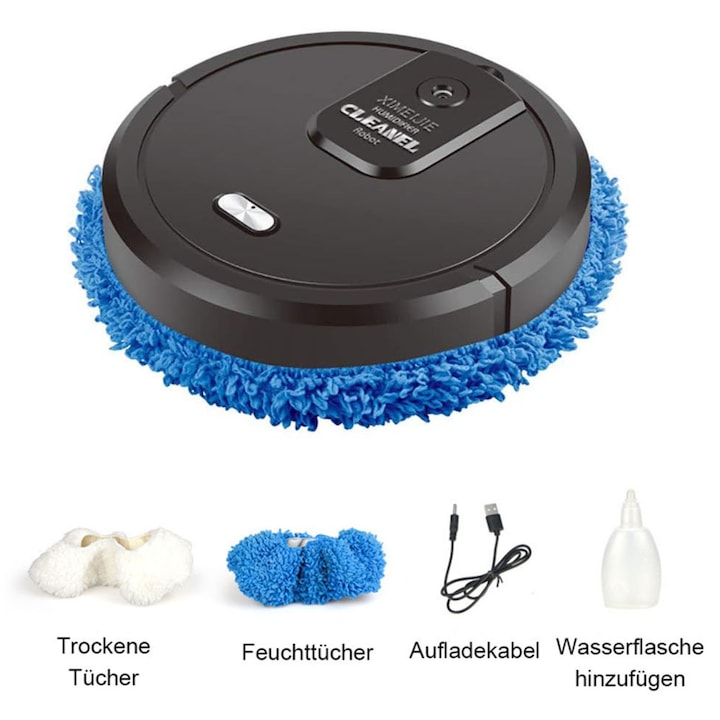 Aspirator robot cu functie de mop, 1500Pa, negru, 25x6,5cm, set complet