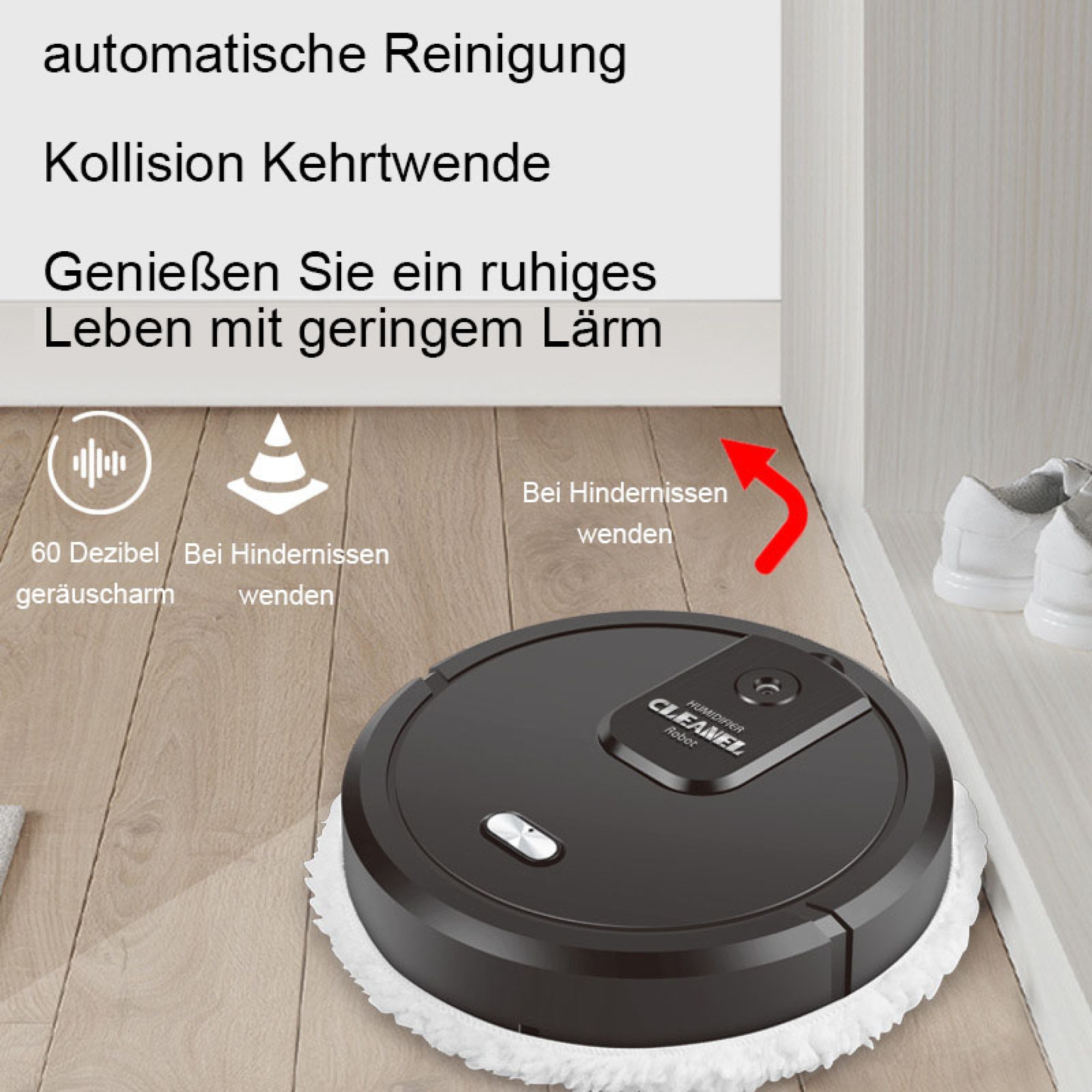 Aspirator robot cu functie de mop, 1500Pa, negru, 25x6,5cm, set complet