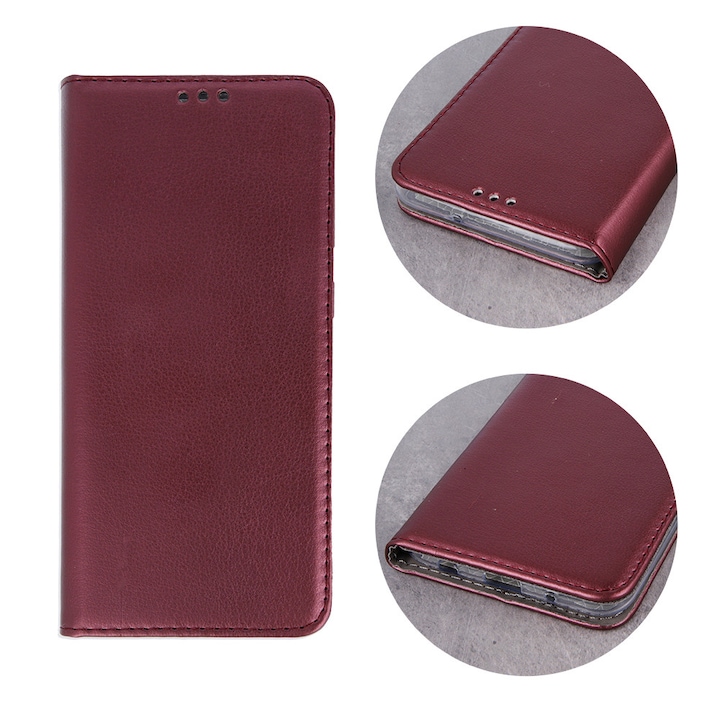 Husa carte Smart Magnet, G-Tech, compatibila cu Realme C61, buzunar card, piele ecologica, Visiniu