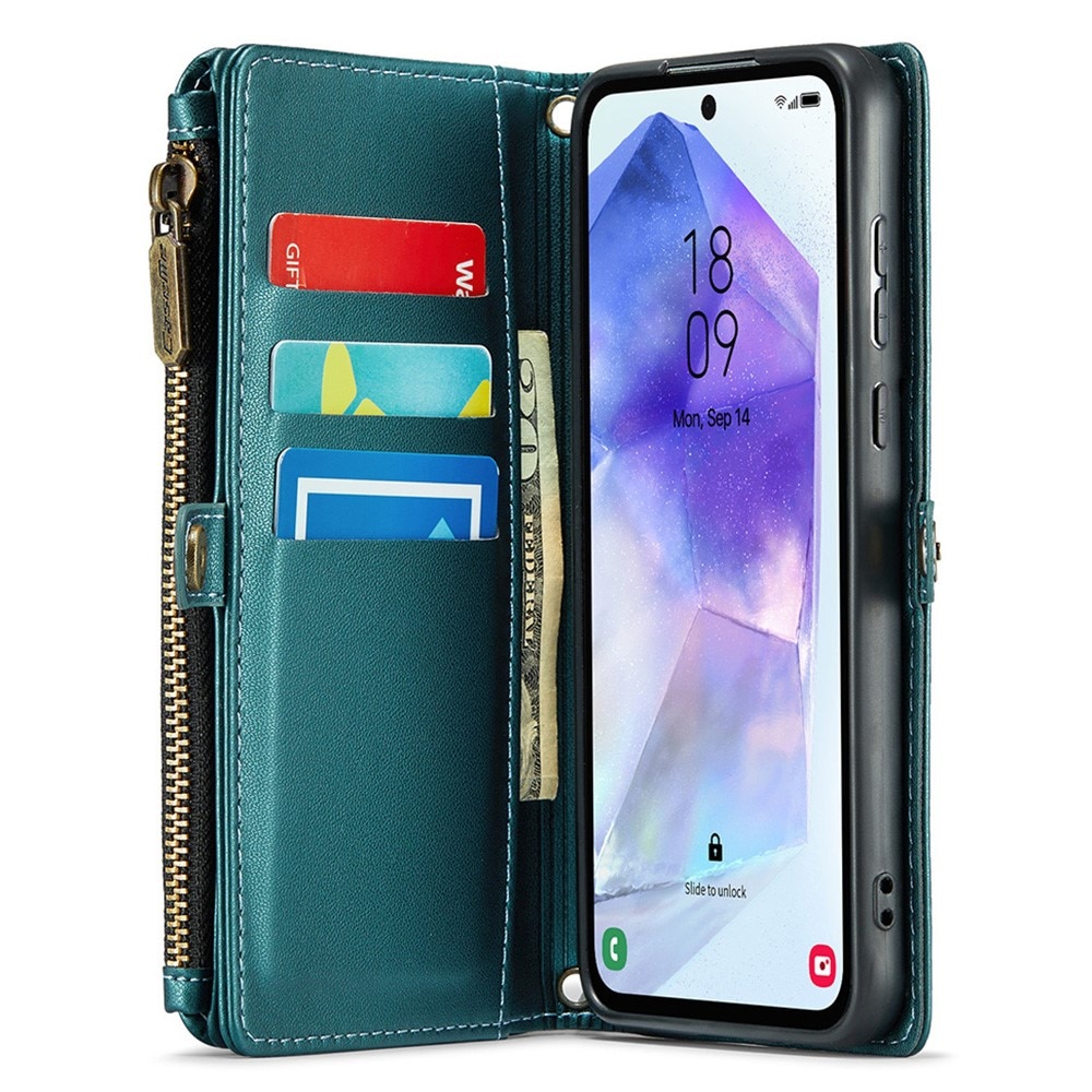 Husa telefon Caseme, portofel, pentru Samsung Galaxy A55 5G, piele ecologica, verde, cu functie de suport