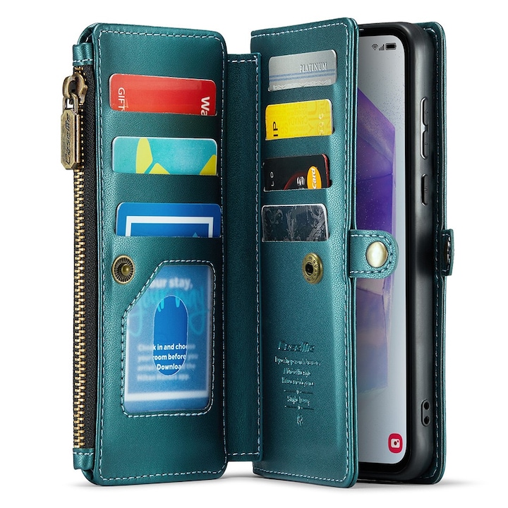 Husa telefon Caseme, portofel, pentru Samsung Galaxy A55 5G, piele ecologica, verde, cu functie de suport