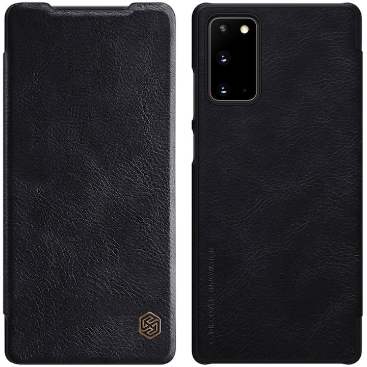 Husa de protectie Flip Cover cu buzunare pentru carduri, compatibil cu Samsung Galaxy Note 20, Negru