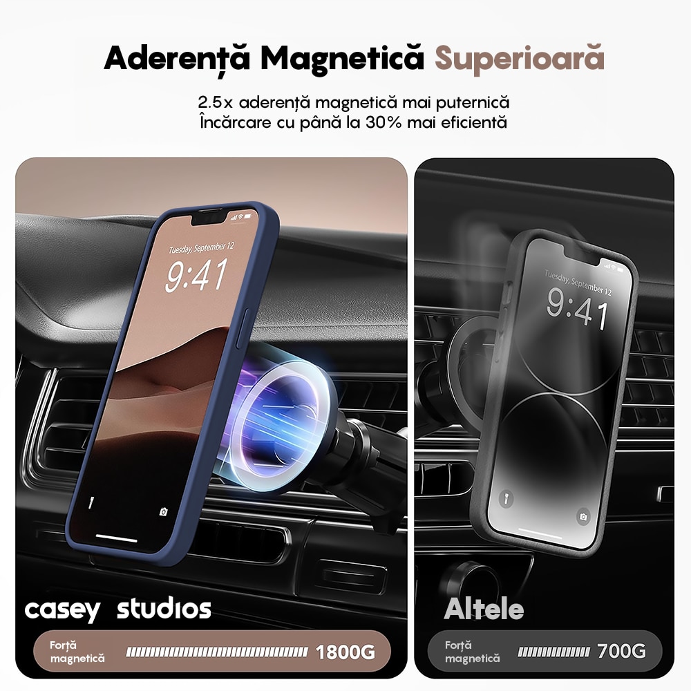 Husa compatibila cu Incarcare Magsafe compatibila cu iPhone 13 Pro, CASEY STUDIOS™, de Protectie, Slim, pentru Incarcare Wireless, Margini Ridicate de Protectia Ecranului si a Camerelor, Albastru Inchis