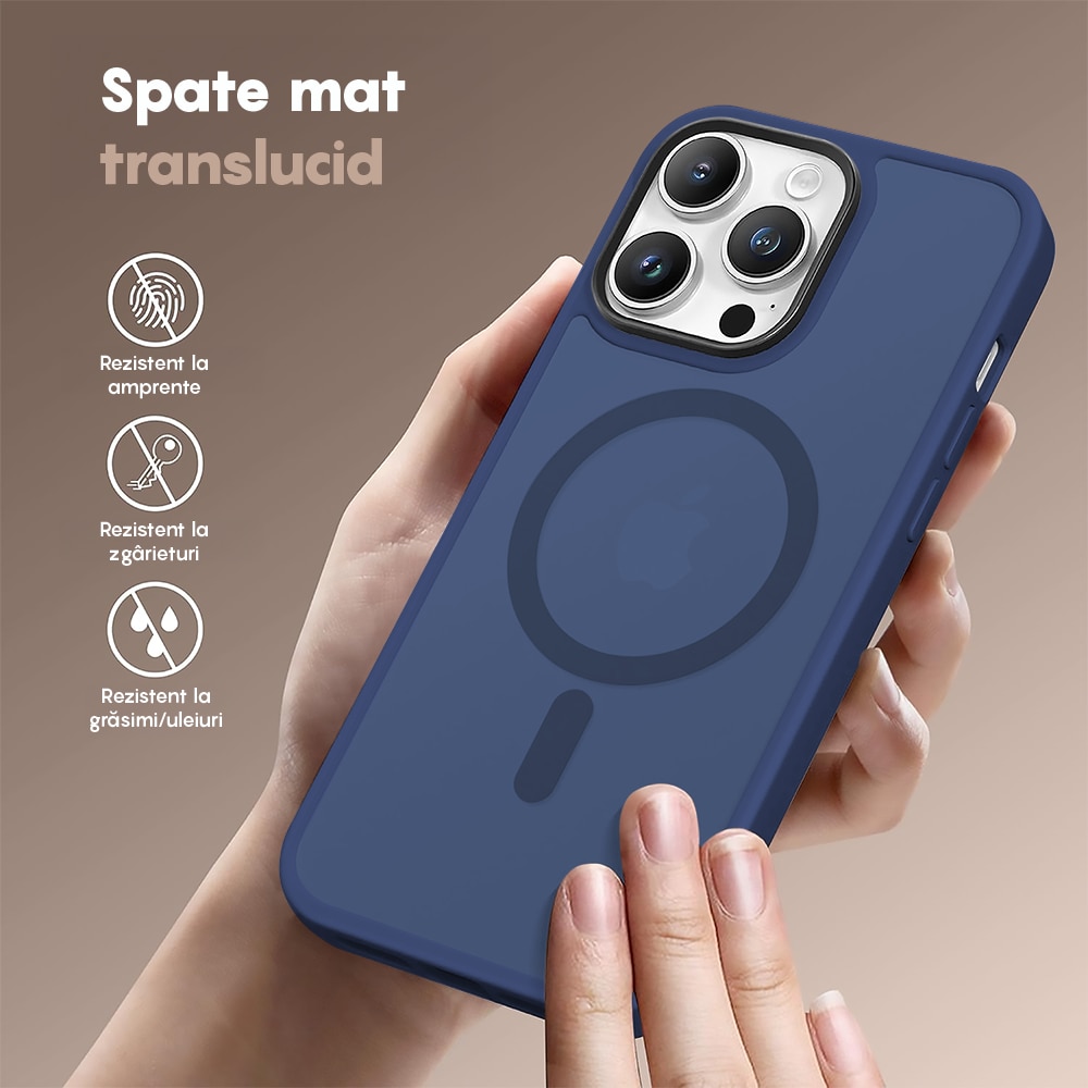 Husa compatibila cu Incarcare Magsafe compatibila cu iPhone 13 Pro, CASEY STUDIOS™, de Protectie, Slim, pentru Incarcare Wireless, Margini Ridicate de Protectia Ecranului si a Camerelor, Albastru Inchis