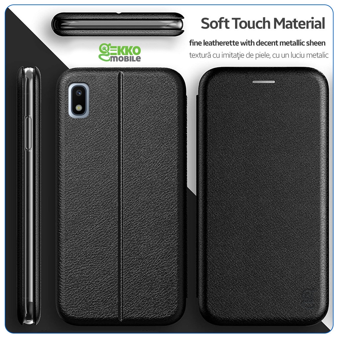 Husa pentru Samsung Galaxy A10 / M10, tip carte, inchidere Magnetica, buzunar Card, Functie Stand, Piele-Eco cu interior Microfibra, Flip Open, Neagra