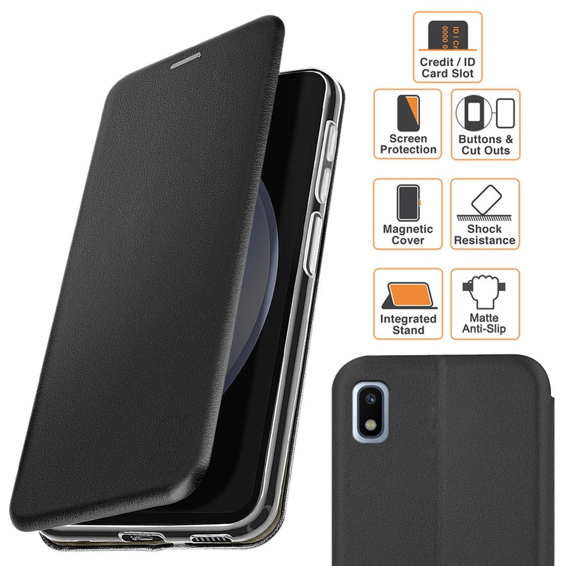Husa pentru Samsung Galaxy A10 / M10, tip carte, inchidere Magnetica, buzunar Card, Functie Stand, Piele-Eco cu interior Microfibra, Flip Open, Neagra