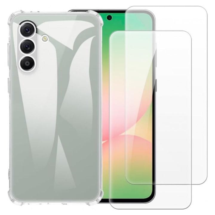 Set Husa Upzz® Armor + 2 x Folie Sticla Compatibil Cu Samsung Galaxy A57 5G, Anti Soc, Protectie La Camere, Transparent