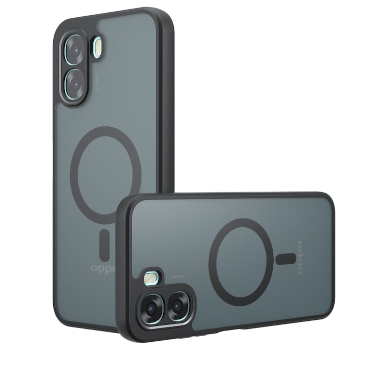 Husa pentru Oppo A6x 4G / A6x 5G / A6k 4G Daden® PureFrost MagSafe, Incarcare wireless, Protectie sporita, Anti-amprenta, Negru fumuriu