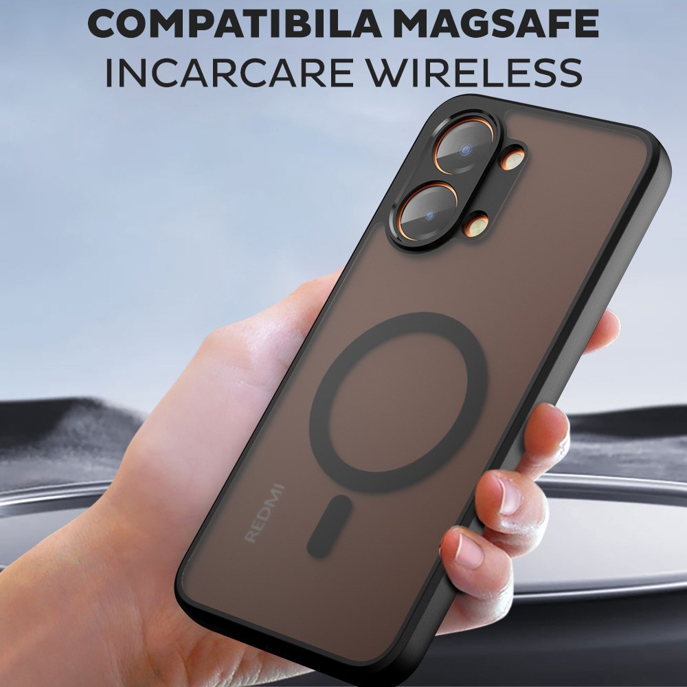 Husa pentru Oppo A6x 4G / A6x 5G / A6k 4G Daden® PureFrost MagSafe, Incarcare wireless, Protectie sporita, Anti-amprenta, Negru fumuriu