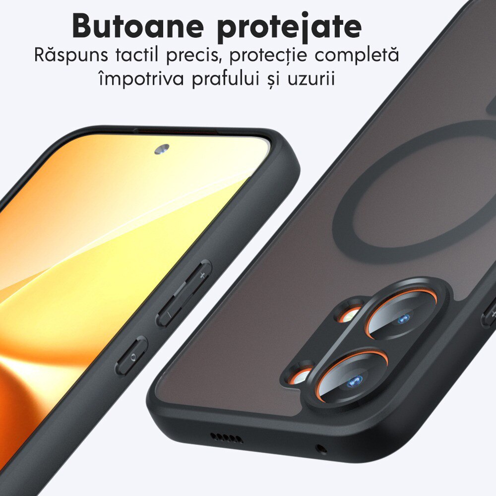 Husa pentru Oppo A6x 4G / A6x 5G / A6k 4G Daden® PureFrost MagSafe, Incarcare wireless, Protectie sporita, Anti-amprenta, Negru fumuriu