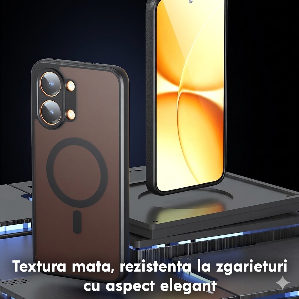 Husa pentru Oppo A6x 4G / A6x 5G / A6k 4G Daden® PureFrost MagSafe, Incarcare wireless, Protectie sporita, Anti-amprenta, Negru fumuriu