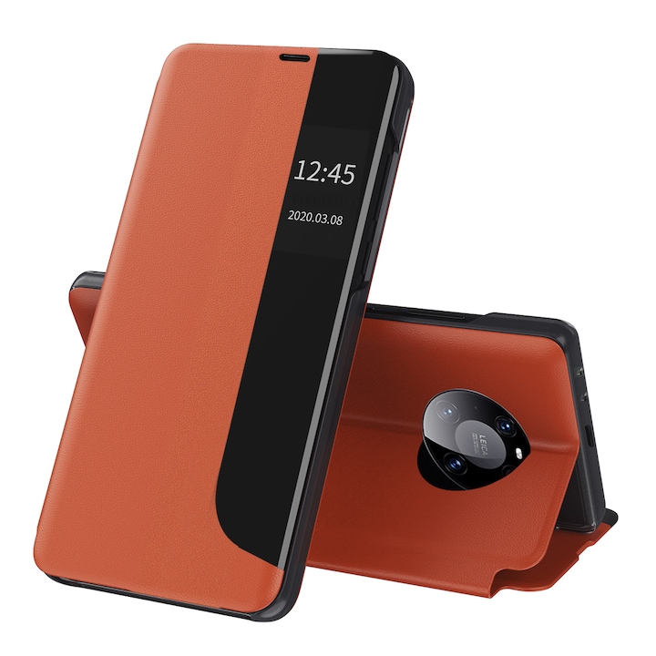 Husa compatibila cu Huawei Mate 40 Pro, Grip Texture, T187, Piele ecologica, Apricot