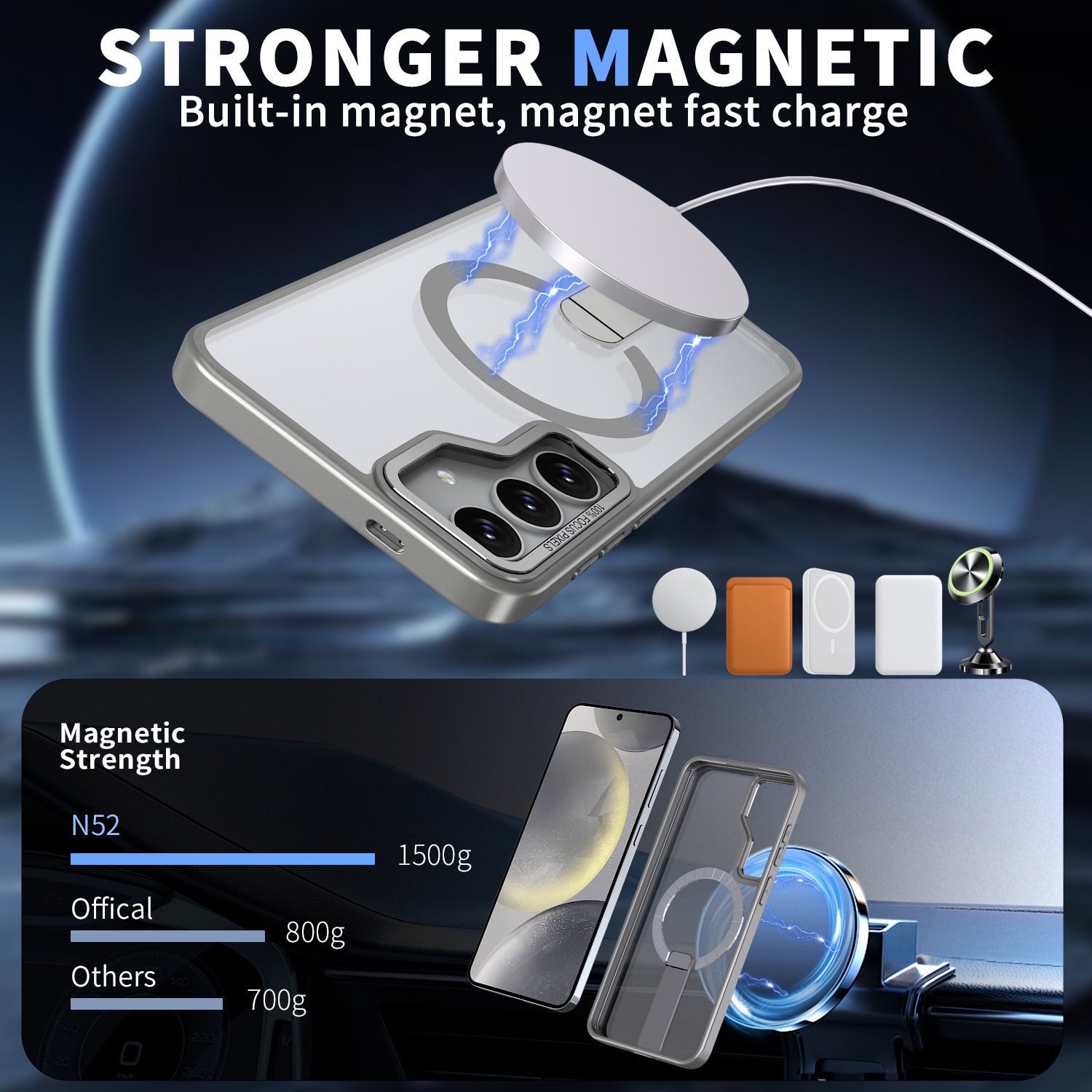 Husa de protectie pentru Samsung Galaxy S25 Compatibila cu MagSafe, Kickstand Metalic, TPU + Acril, Gri – Protectie Premium si Design Elegant