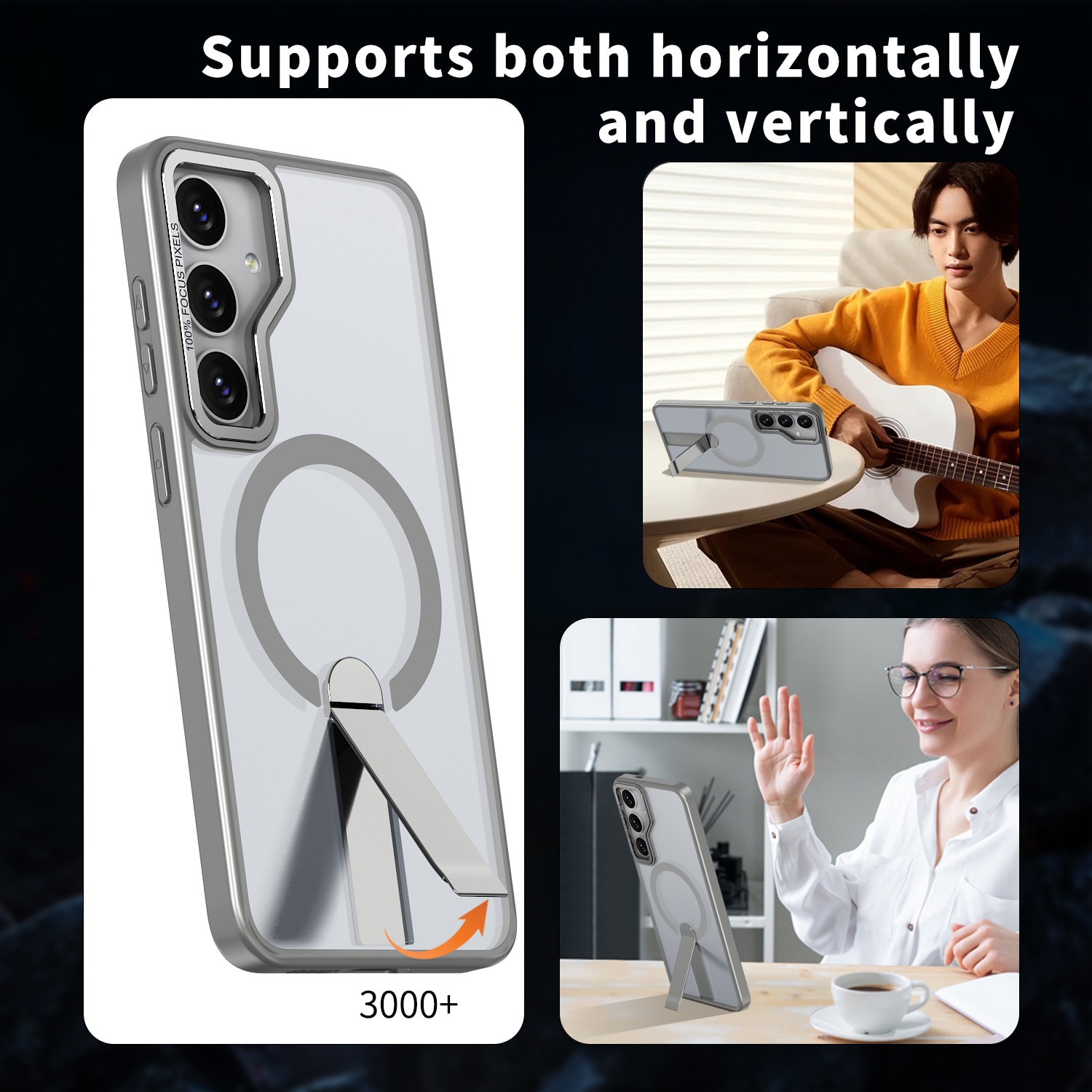 Husa de protectie pentru Samsung Galaxy S25 Compatibila cu MagSafe, Kickstand Metalic, TPU + Acril, Gri – Protectie Premium si Design Elegant