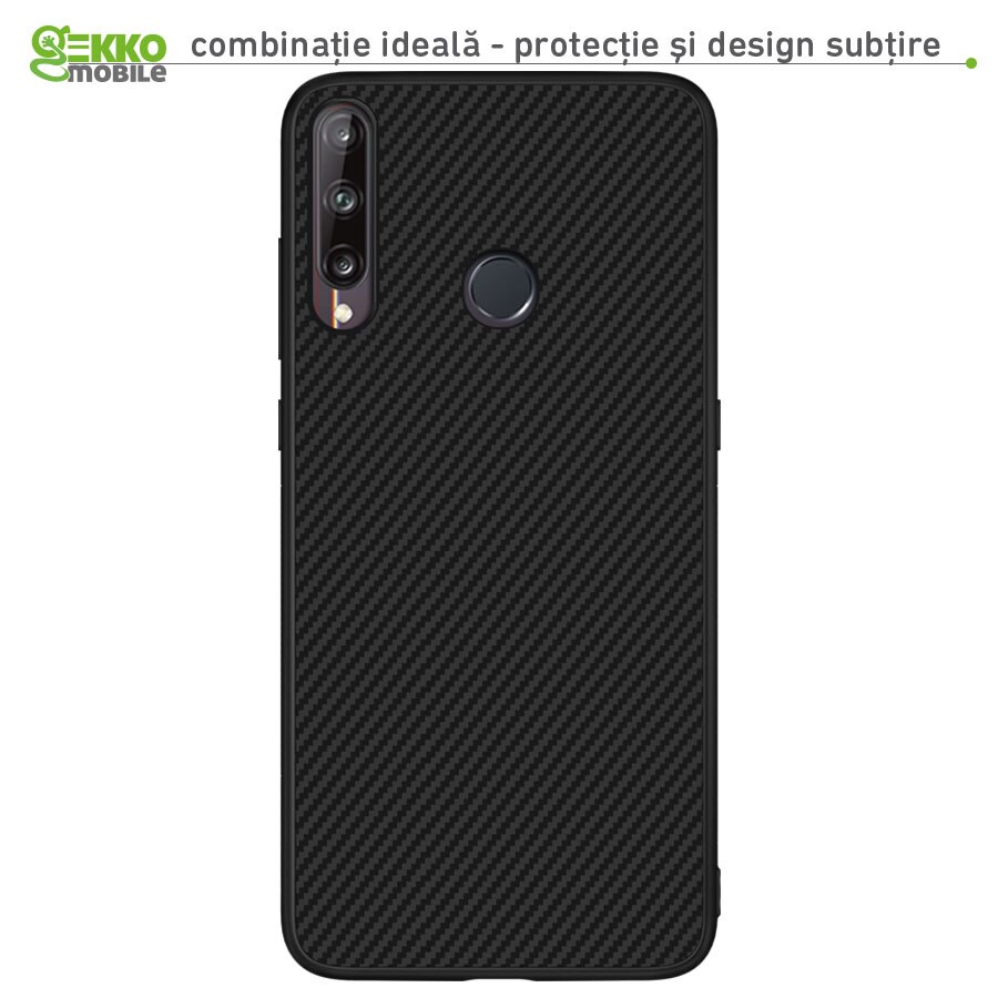 Husa Carbon Skin pentru Huawei P40 LITE E - Silicon, ultraslim, fibra sintetica, suprafata mata - Gekko Mobile®