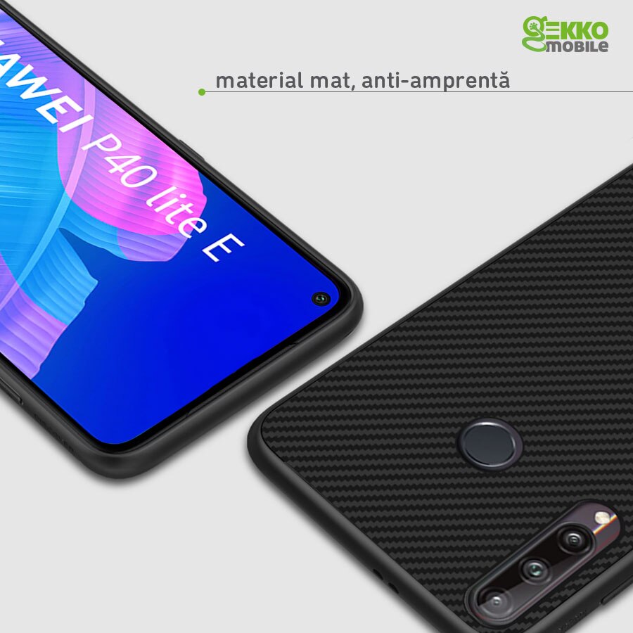 Husa Carbon Skin pentru Huawei P40 LITE E - Silicon, ultraslim, fibra sintetica, suprafata mata - Gekko Mobile®