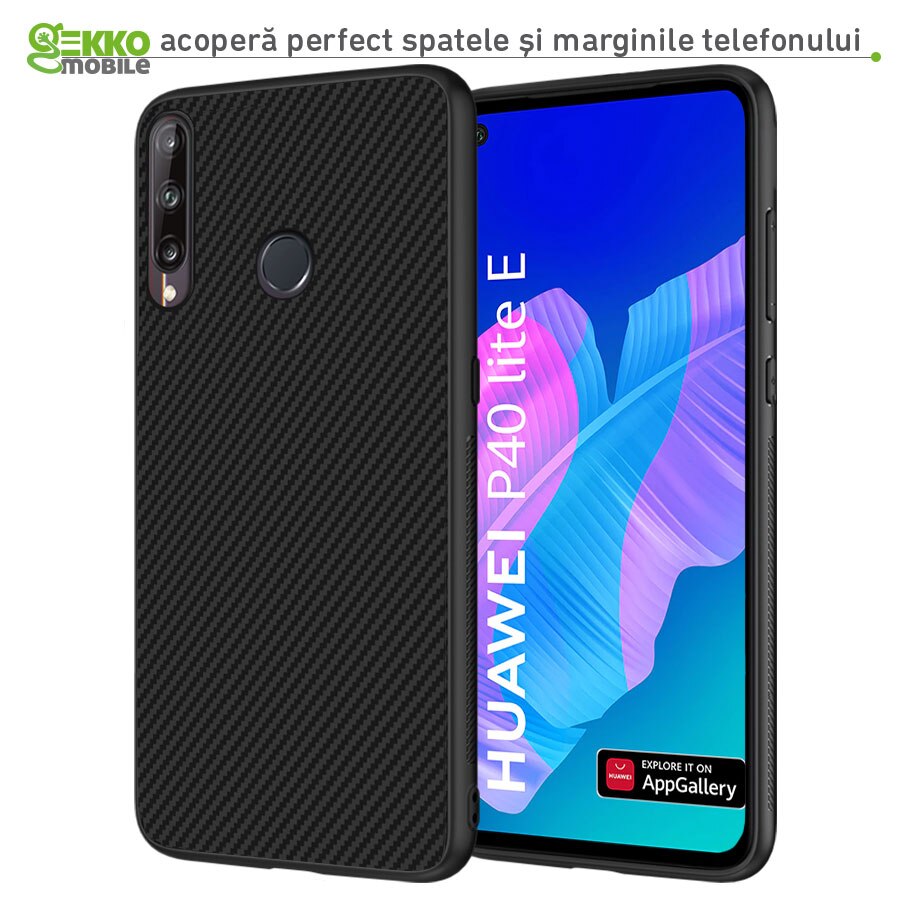 Husa Carbon Skin pentru Huawei P40 LITE E - Silicon, ultraslim, fibra sintetica, suprafata mata - Gekko Mobile®