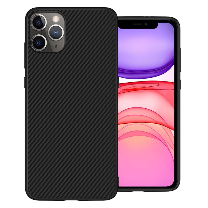 Husa Carbon Skin pentru iPhone 11 Pro Max - Silicon, ultraslim, decupaje camera, suprafata mata - Gekko Mobile®
