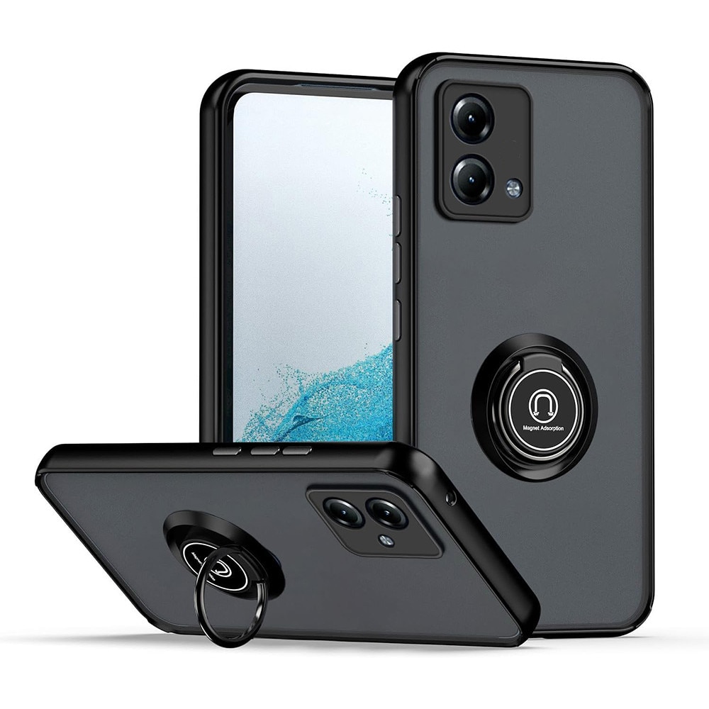 Husa Matte Ring Grip, Compatibil cu Motorola Moto Edge 40 neo 5G, Antisoc Armor, Inel rotativ 360 grade, Magnet suport auto incorporat, Negru