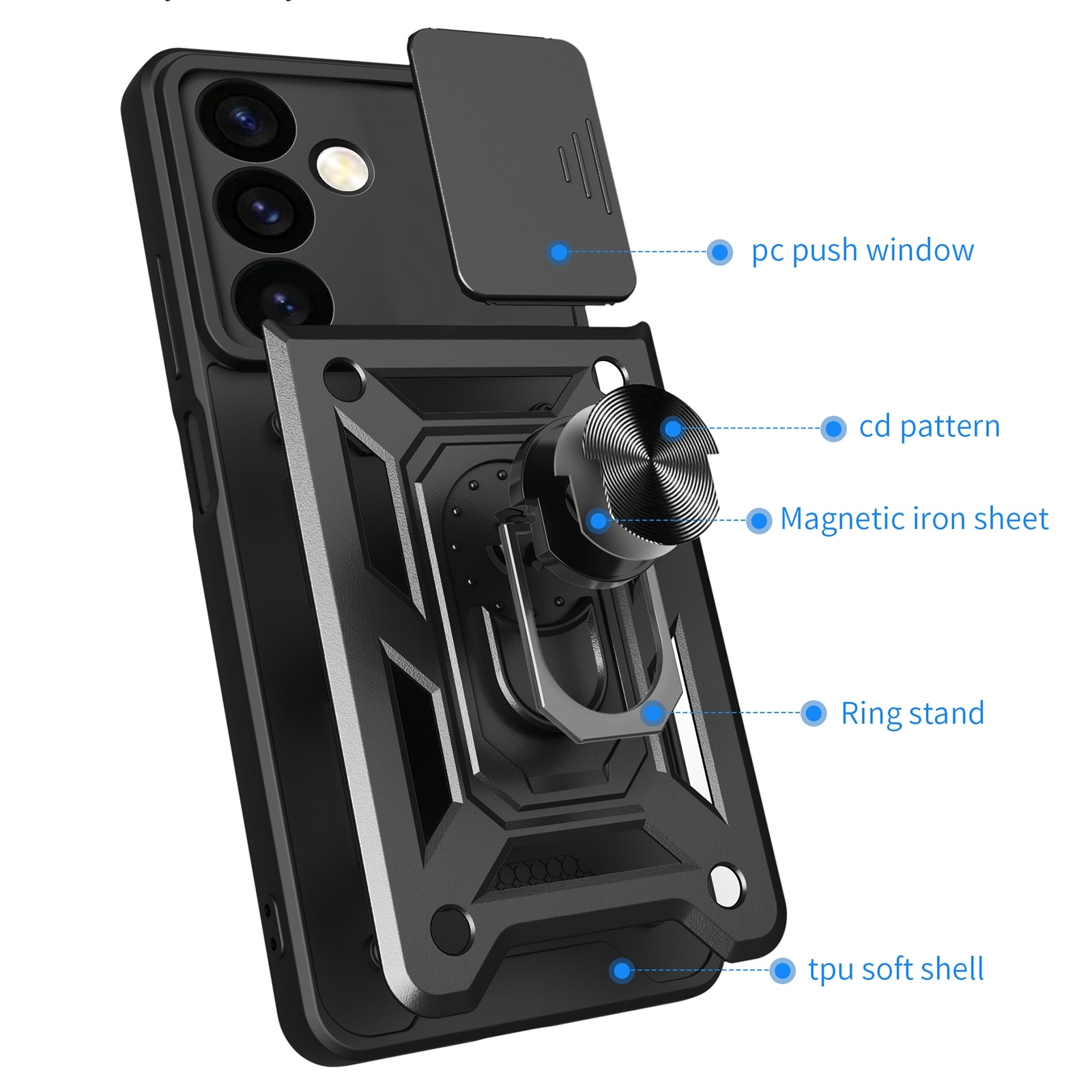 Husa Defender Slide pentru Samsung Galaxy S25 Ultra, Protectie Camere, Suport Inel, Prindere Magnetica, Negru
