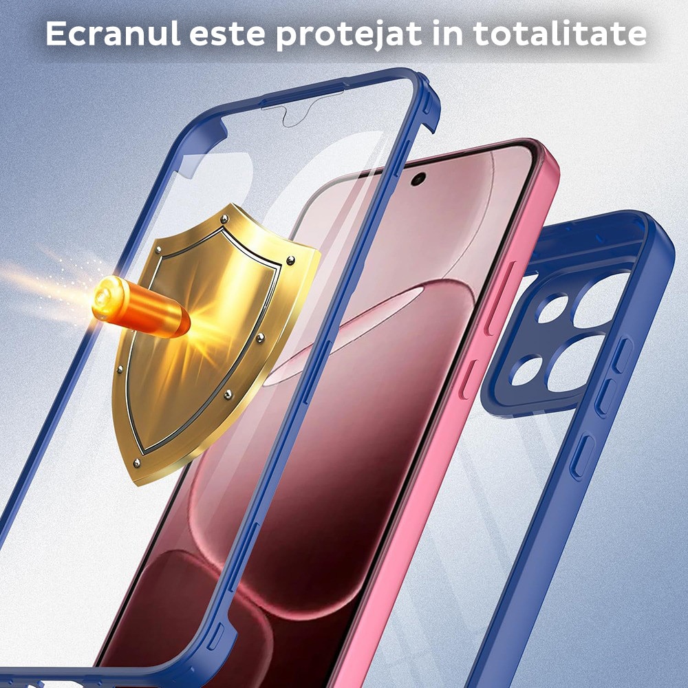 Husa pentru Oppo A6 Pro 4G / A6 Pro 5G DaDen® ColorVerse 360, Antisoc, Protectie completa spate-ecran, Albastru