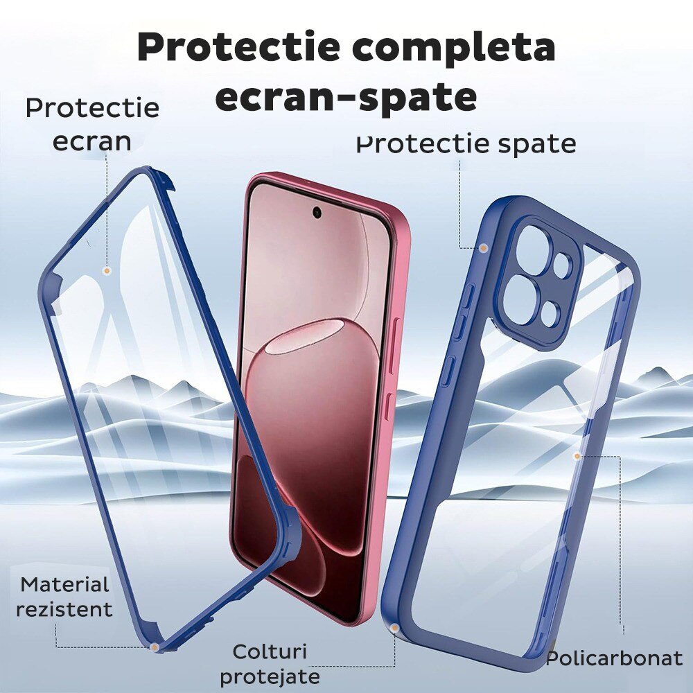 Husa pentru Oppo A6 Pro 4G / A6 Pro 5G DaDen® ColorVerse 360, Antisoc, Protectie completa spate-ecran, Albastru
