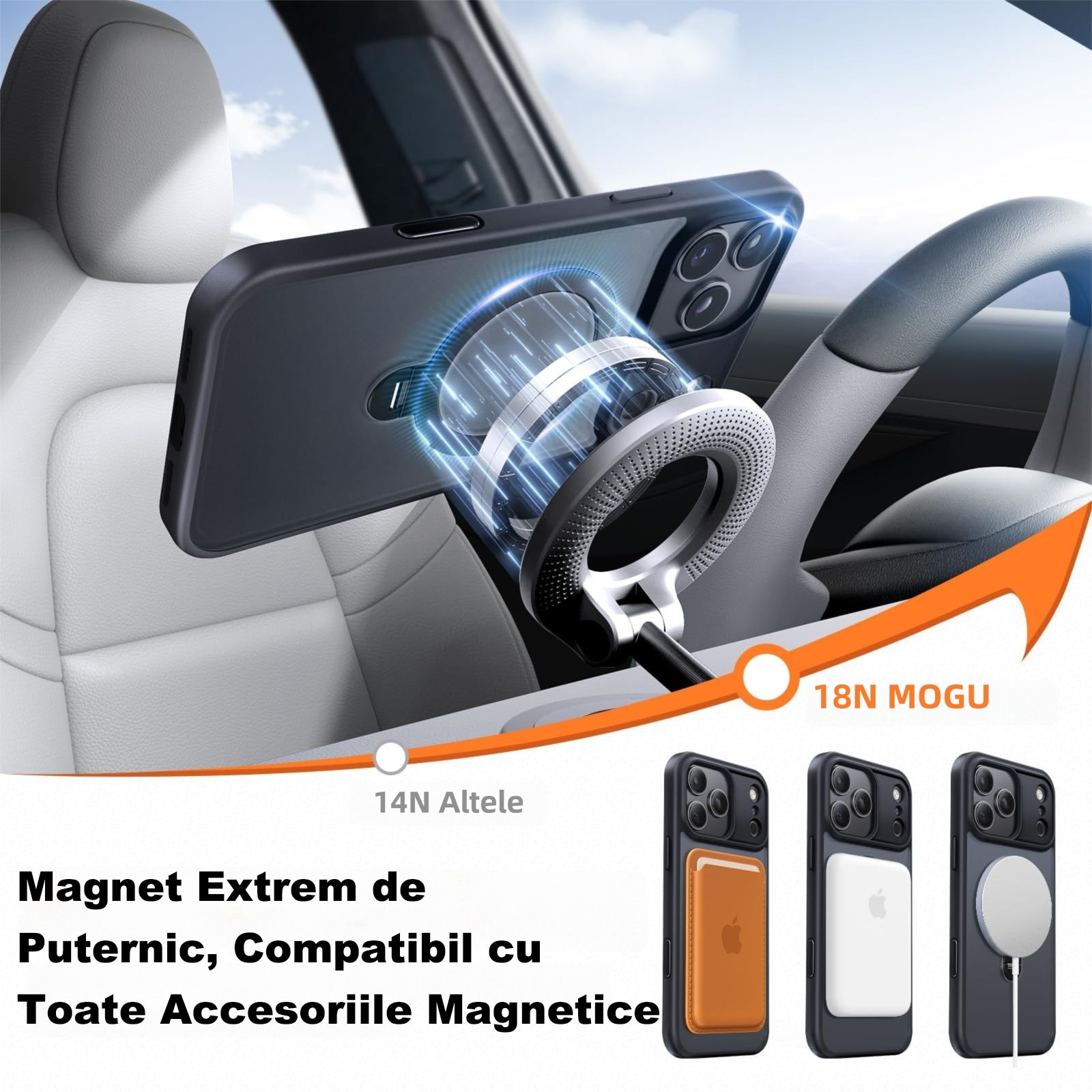 Husa MagSafe de Protectie cu Suport Rotativ 360, MOGU Compatibila cu iPhone 17 Pro Max, Buton de Control al Camerei, Incarcare Wireless, Protectie Militara Impotriva Caderilor, Antishock, TPU, Negru