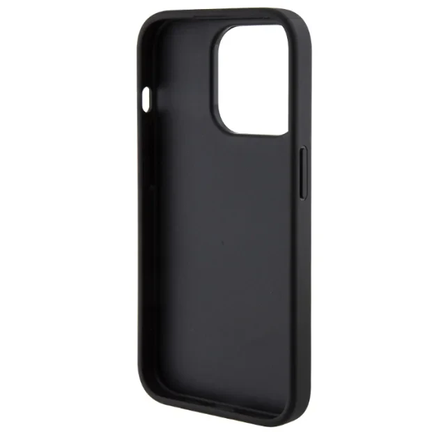 Husa de protectie Cover Guess PU Grip Stand 4G Strass Triangle Metal Logo pentru iPhone 15 Pro, Negru