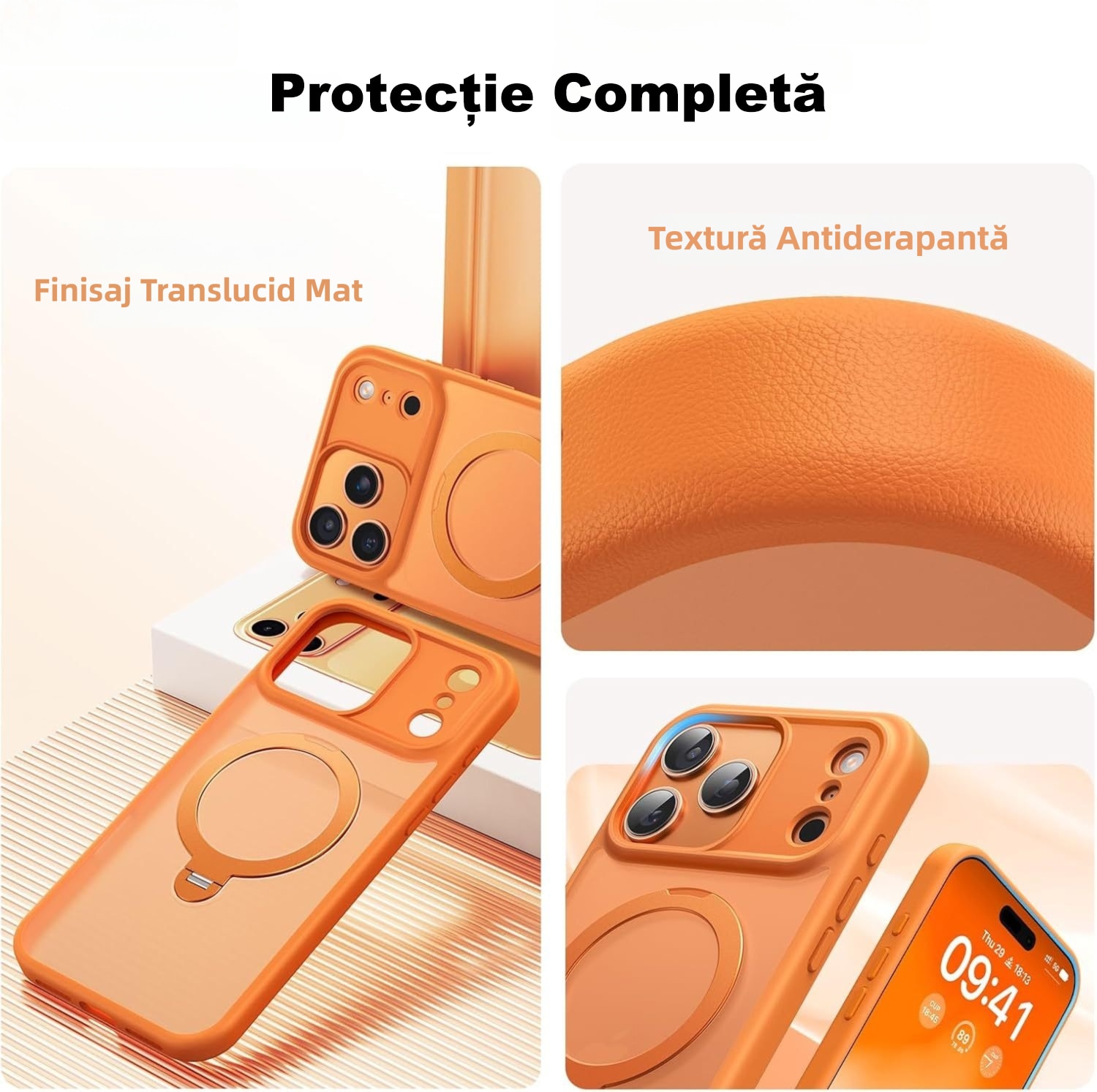 Husa de protectie pentru iPhone 17 Pro Max, MOGU cu Suport Magnetic Rotativ la 360°, Buton de Control al Camerei, Compatibila cu MagSafe, Incarcare Wireless, Suport Magnetic, Portocalie, TPU, Portocaliu