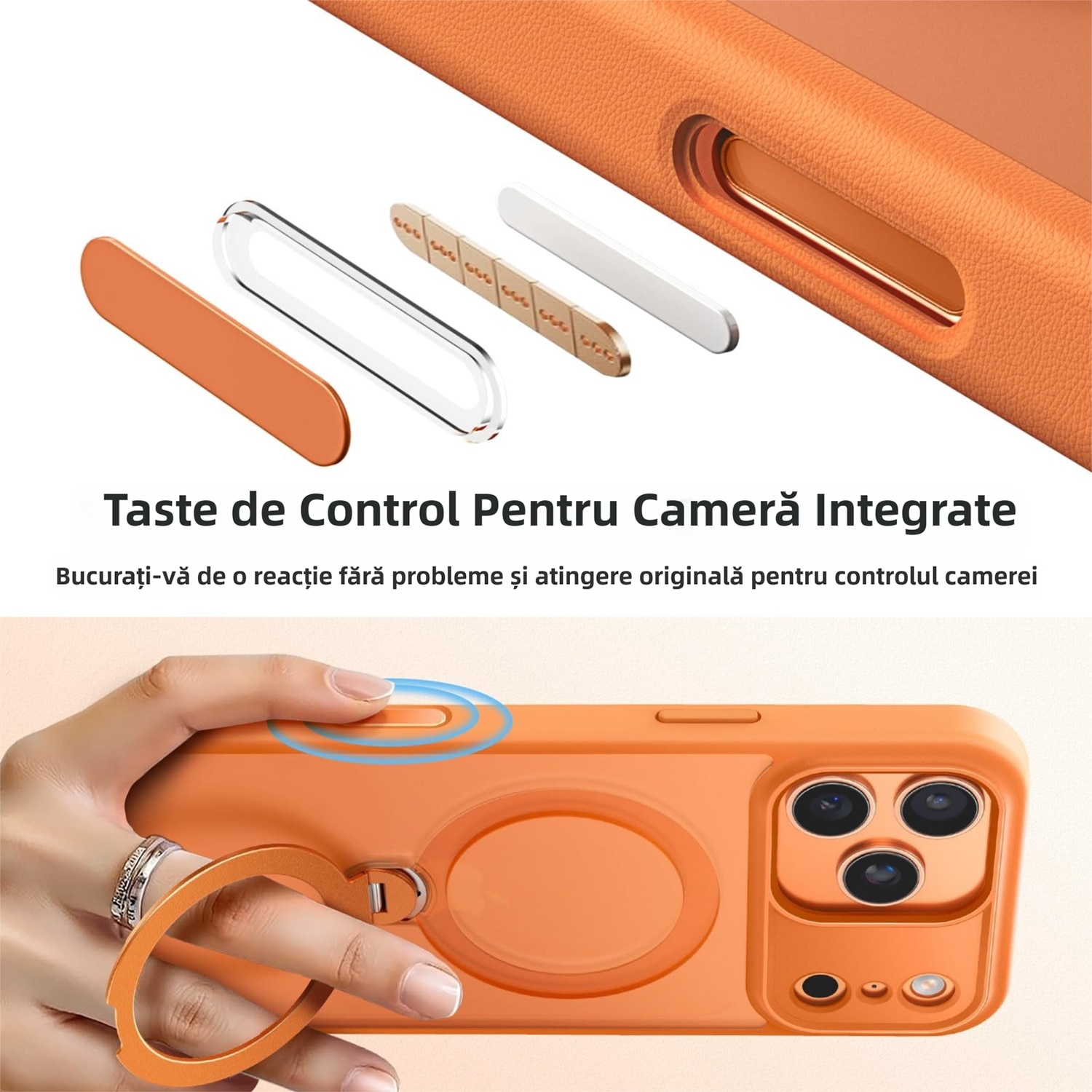 Husa de protectie pentru iPhone 17 Pro Max, MOGU cu Suport Magnetic Rotativ la 360°, Buton de Control al Camerei, Compatibila cu MagSafe, Incarcare Wireless, Suport Magnetic, Portocalie, TPU, Portocaliu