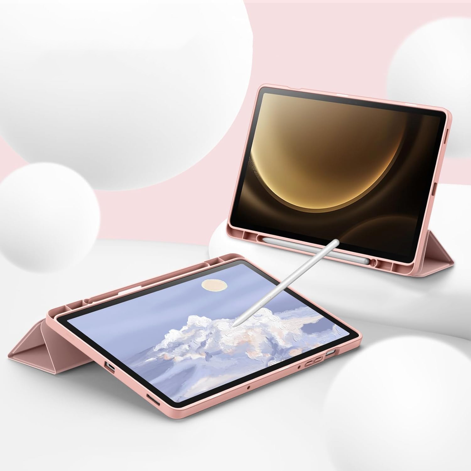 Husa cu clapeta, Supero, Samsung, compatibil Tab S9/S9 FE/S10 FE/S10 Lite, maner pentru stylus, functie auto-wake/auto-sleep, stand pliabil in 2 pozitii, spate tare anti-zgarieturi, decupaje precise pentru porturi, ventilare hexagonala, negru