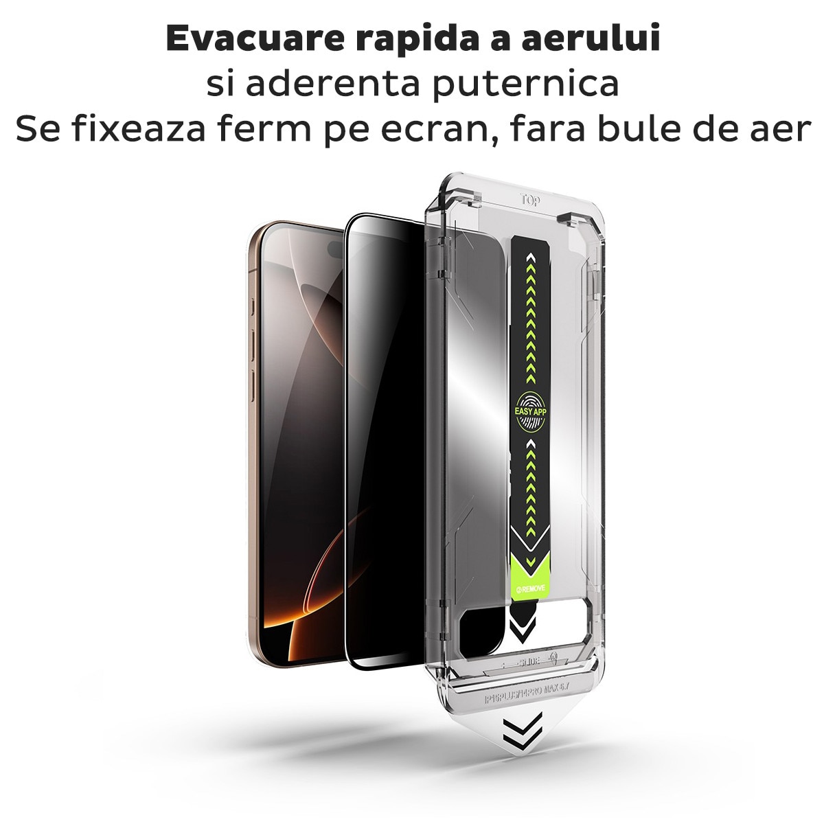 Pachet 2 buc Folie Sticla Privacy pentru Apple iPhone 15 Pro Daden TitanGlass, Full Cover, Kit de instalare usoara si rapida cu dispozitiv de potrivire automata, Protectie Profesionala, Ultra Rezistenta