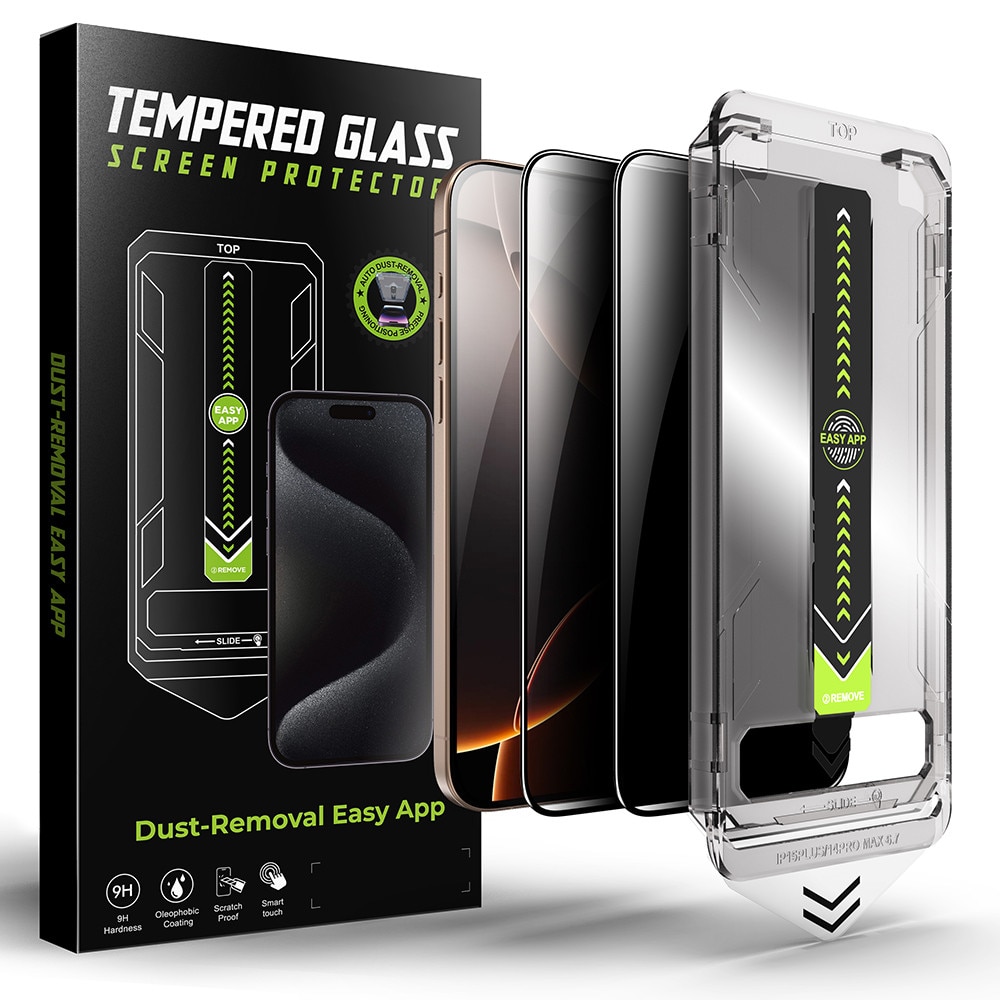 Pachet 2 buc Folie Sticla Privacy pentru Apple iPhone 15 Pro Daden TitanGlass, Full Cover, Kit de instalare usoara si rapida cu dispozitiv de potrivire automata, Protectie Profesionala, Ultra Rezistenta